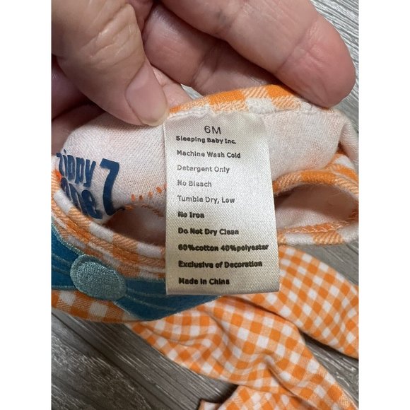 Orange Gingham One Piece Creeper Size 6 Months Faux Bow Tie & Buttons Zipper - Picture 3 of 5